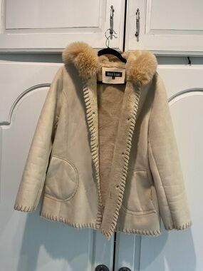Marvin Richards Cream Faux Shearling Jacket with Beige Fur Collar